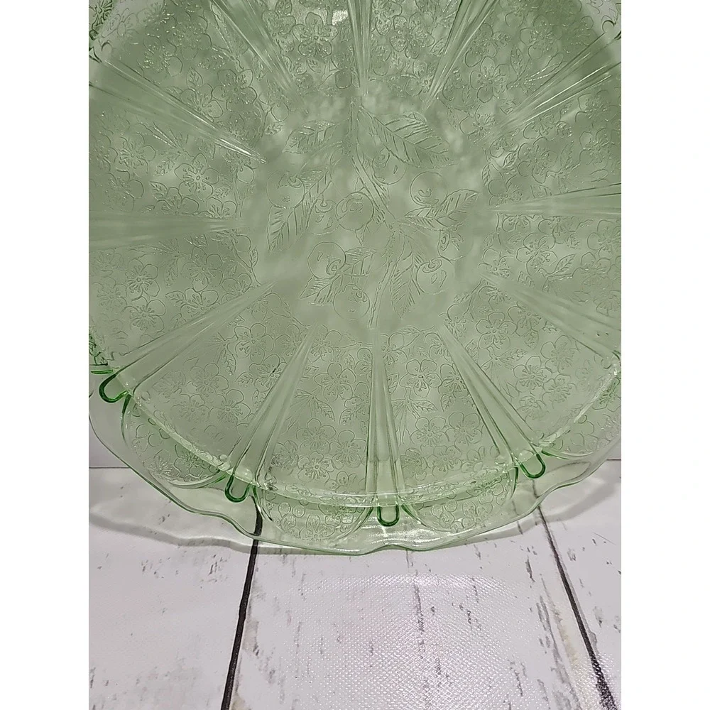 Jeanette Green Depression Glass  Cherry Blossom 2 Handled Cake Tray Plate